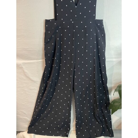 Women's Black Polka Dot Jumpsuit By Splash Size 10 With Deep V-Neck & Wide Legs - Picture 6 of 16